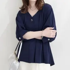 新品未使用品】INDIVI 五分袖 クルーネック カットソー ネイビー 