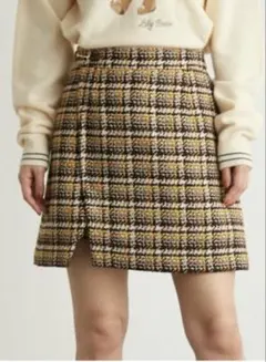 リリーブラウン　スカート　スカパン　イエローブラウン　チェック