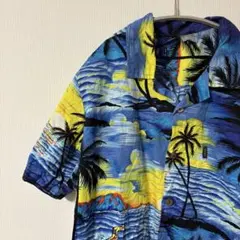 美品　アロハシャツ　マルチカラー　ボタニカル　ヤシの木　ビンテージ　古着　総柄のサムネイル
