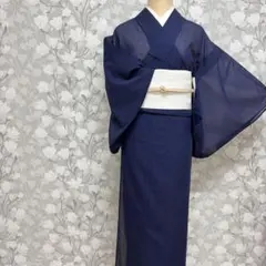 美品 正絹 夏着物 裄68 M 単衣 絽 色無地 紺 一つ紋 - メルカリ