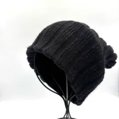 リブ編み 黒 ニット帽 ブラック フリーサイズ シンプル