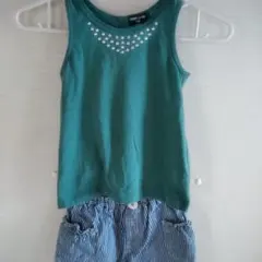 コムサイズム スタッズ付グリーンタンクトップSize110女の子