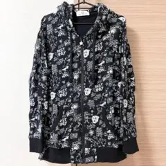 WWL! 総柄ジッパーパーカー 黒×白 ブラック×ホワイト ワールドワイドラブのサムネイル