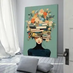 ミッドセンチュリー キャンバスポスター 本と一緒に レトロモダン A3サイズ