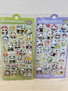 パンダ ボンボンドロップシール2枚セット水シールぷくぷくシール