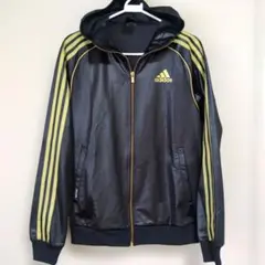adidas アディダス M ジャージ フード パーカー ライン ゴールド 黒