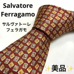 【美品】サルヴァトーレフェラガモ ネクタイ ボルドー系 総柄 シルク100%