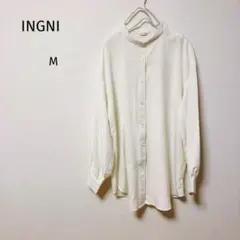 イングINGNI バンドカラーシャツ ホワイトアイボリー　 長袖　M ロング丈