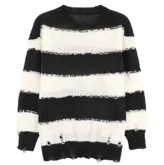 ボーダー ダメージ加工 ニットセーター