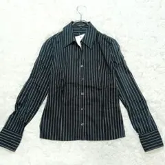 上品ストライプ INDIVI スリムフィットシャツ サイズ38　黒系
