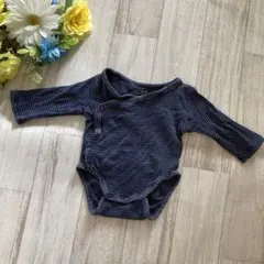♡ ベビー ♡ H＆M 新生児 長袖 ロンパース 肌着 ボーダー 紺 0-1ヶ月