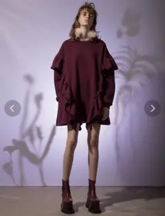 パメオポーズ フリルスウェットミニドレス　紫　フリー　ワンピース