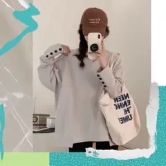 袖ボタン レディース 春秋冬　シンプル　オーバーサイズ　アイボリー　2XL