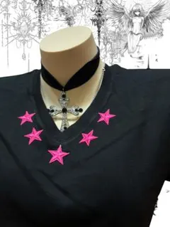 y2k 星ワッペン✴︎VネックぴちT平成姫ギャル 小悪魔　ゴシックパンクストリート