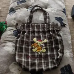 ポムポムプリン 巾着トートバッグ チェック柄