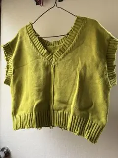 ライムグリーン ニットベスト Fサイズ