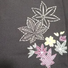 k-087 洗える着物 裄66cm チョコレート色 紅葉 桜 美品良品