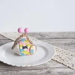 がま口キーホルダー*豆柴と青海波