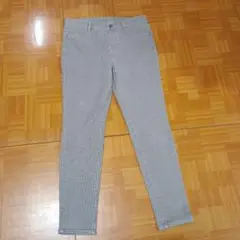 ユニクロ　ヒートテックパンツXL　グレー　千鳥格子　スキニーパンツ　ウエストゴム