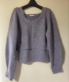 2ピースパフィータッチセーター 薄紫 Vネック ニット クロップド丈 GU