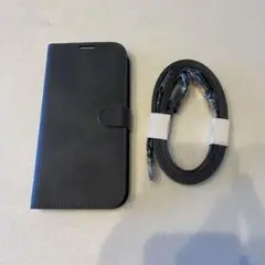 iPhone 15 Pro Max ケース 手帳型 革 ショルダー ブラック