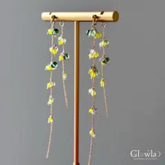 グリーンカイヤナイト・タンザナイトのミモザ16kgpピアス/16kgpイヤリング