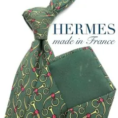 【美品】HERMES ネクタイ 金具柄 小紋柄 総柄 グリーン イエロー 緑 黄