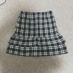 ツイード フリル スカートチェック柄 黒 白