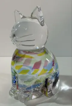 ガラス製 猫の置物 ブルー オブジェ - メルカリ