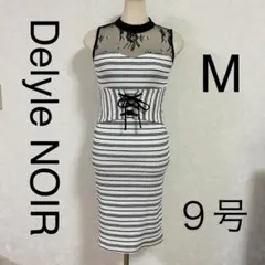 新品DelyleNOIRスピンドルレースハイネックワンピース白黒ニットワンピース