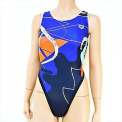 SE4-F22//超ビッグな2XL/ハイカット.小尻競泳水着☆絵画調グラフィック