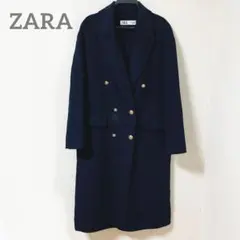 【処分SALE】ザラ　ロング　Pコート　ダブルブレスト　金ボタン　L