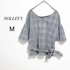 日本製 グレンチェック ブラウス 綿混M フレアスリーブ リボン【ノーリーズ】のサムネイル