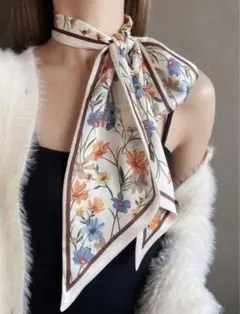 スカーフ　長め　首元　おしゃれ　上品　バッグチャーム　ヘアアクセ　花柄　かわいい