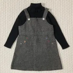 ファミリア メランジジャンパースカート 110 ワンピース タートルニット 黒