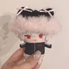 【黒ピンクf】にじぱぺっと　ぬい帽子　ぬい服　ネコ耳　ニット帽 10cmぬい