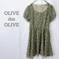 【オリーブデオリーブ】オリーブグリーン花柄半袖ワンピース ガーリー 可愛い