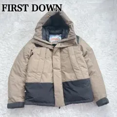 ファーストダウン ジャケット 切り替え フード フルジップ ベージュ 黒 L