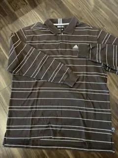 adidas ブラウン ストライプ ポロシャツ