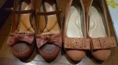 ピンクのリボンパンプスセット