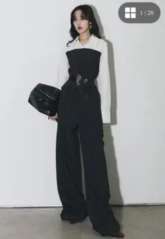 【新品】Andrea&Coシャツドッキングストライプベルト付きロンパース