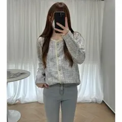 新品 レディース ツイードジャケット お洒落 黒 ブラック