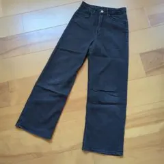ダークグレー ワイドレッグデニムパンツ
