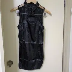 釜*ん様 【残り1セット】チャイナドレス 黒 ノースリーブ Tバック付き