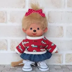 S モンチッチ用 ネコ柄シャツ＆スカートセットのサムネイル