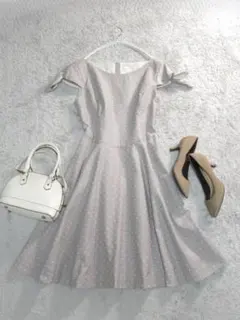 フォクシー 可愛い ドット刺繍ジャガード 袖リボン デザイン ワンピース 40