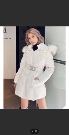 GYDAベルト付きロングダウンコート　ホワイト　値下げ不可