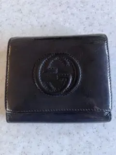 GUCCI グッチ 財布 二つ折り Wホック GGロゴ エナメル ブラックグレー