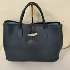 【中古】ロンシャン　ロゾ（ROSEAU）トートバッグ　レザー　ネイビー