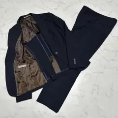 美品　オリヒカORIHICA パンツスーツ　ネイビーチェック　ウォッシャブル